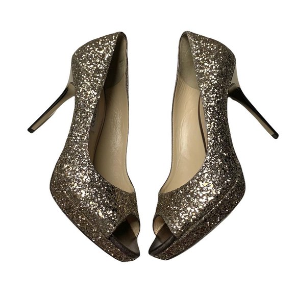 Jimmy Choo Luna Glitter Heel Peep-Toe Pumps size 40.5 - Picture 9 of 10
